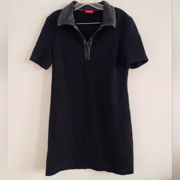 Staud Jay Faux Leather Collar Black Mini Dress - Picture 13 of 15